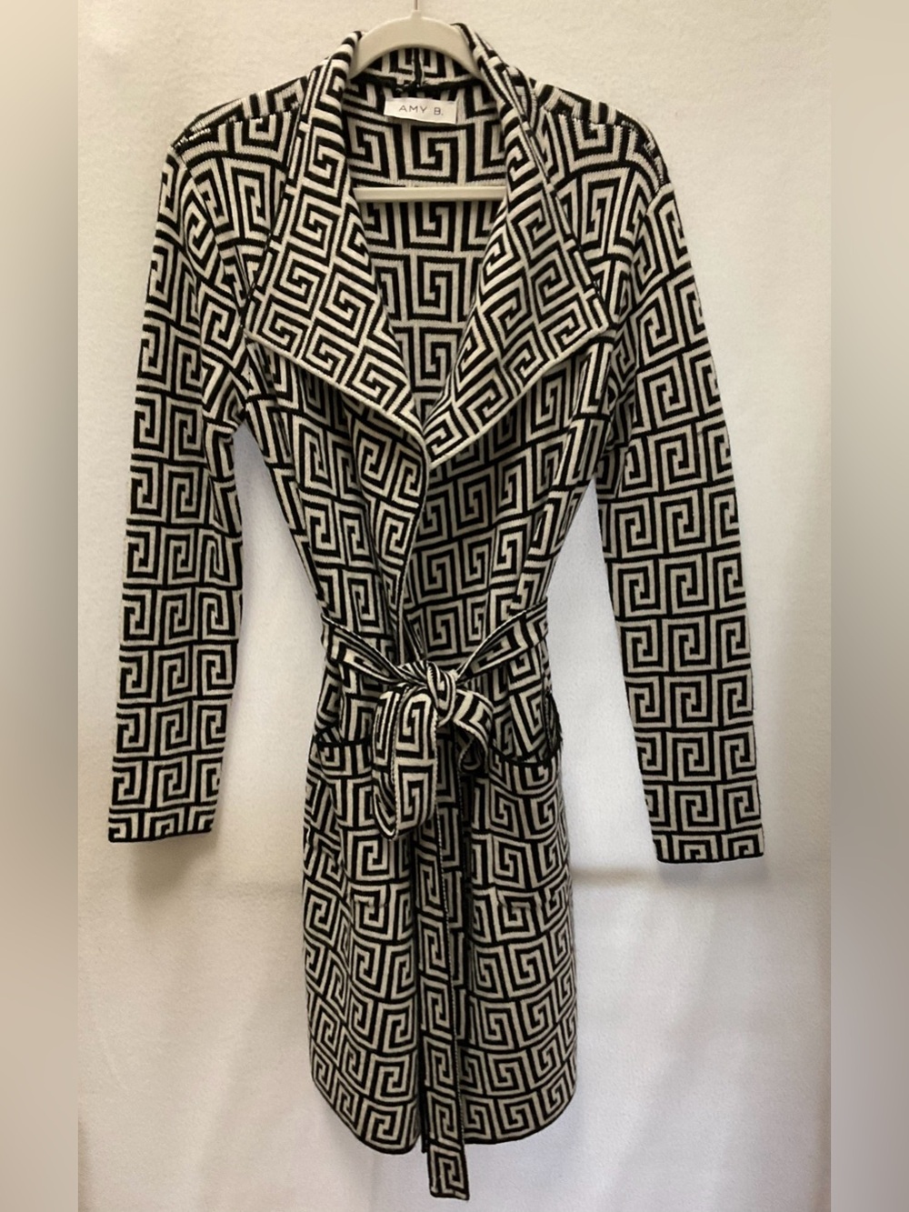 Black and White Geometric Wrap Sweater/Duster
